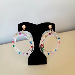 Clear Colorful Multicolor Rhinestones Round Drop Earrings Set